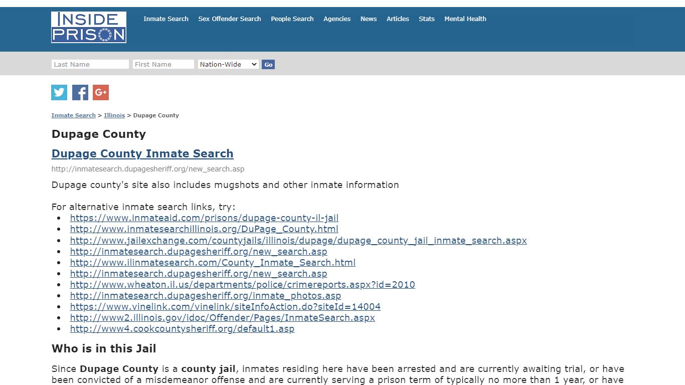 Dupage County - Illinois - Inmate Search